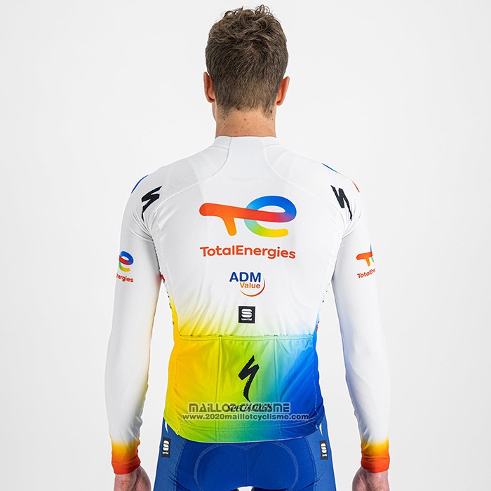 2022 Maillot Cyclisme Direct Energie Blanc Jaune Bleu Manches Longues et Cuissard